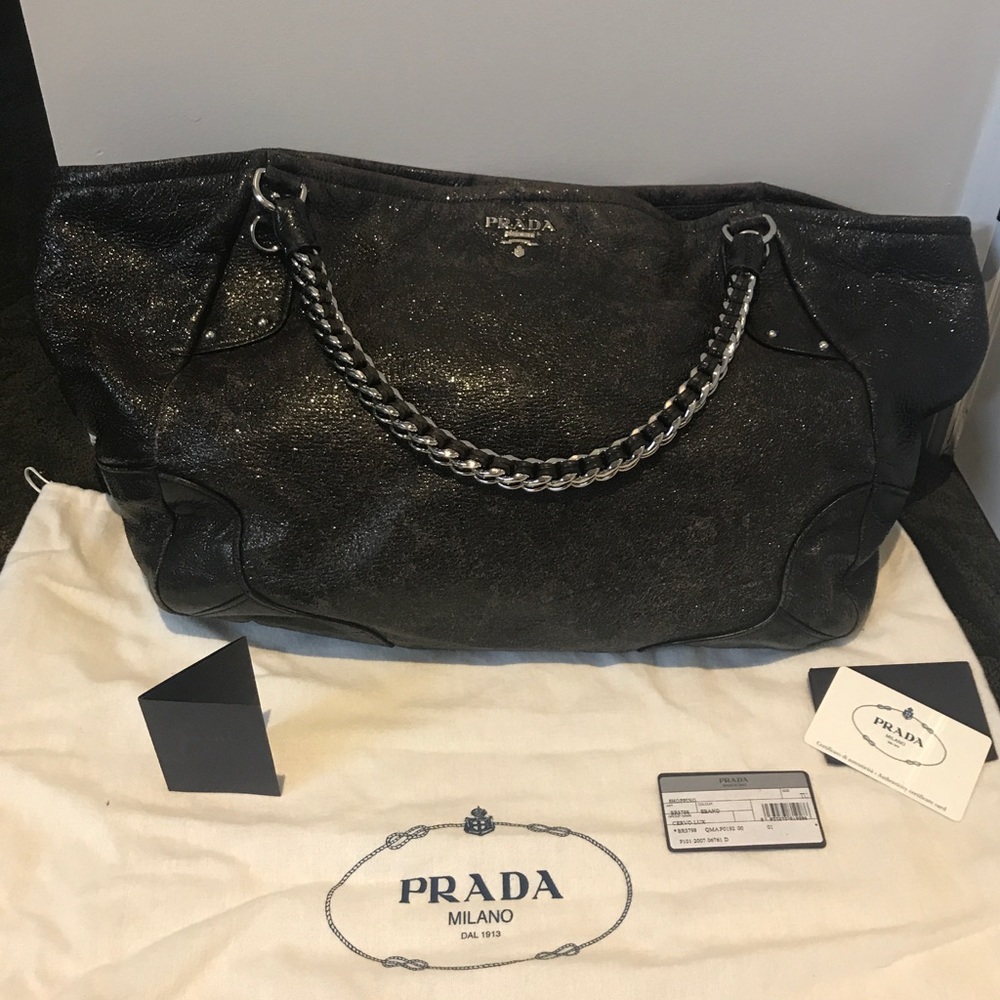 Prada Brown Cuervo Lux BR3798 Distressed Handbag